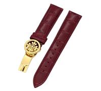 KDEGK Echtleder-Uhrenarmband 19 mm, 20 mm, 22 mm, Uhrenarmbänder für Patek Philippe Wath-Bänder mit Faltschließe aus Edelstahl für Herren und Damen(Red Golden clasp,22mm)