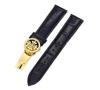 KDEGK Echtleder-Uhrenarmband 19 mm, 20 mm, 22 mm, Uhrenarmbänder für Patek Philippe Wath-Bänder mit Faltschließe aus Edelstahl für Herren und Damen(Black Golden clasp,22mm)