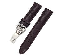 KDEGK Echtleder-Uhrenarmband 19 mm, 20 mm, 22 mm, Uhrenarmbänder für Patek Philippe Wath-Bänder mit Faltschließe aus Edelstahl für Herren und Damen(Dark Brown Silver,20mm)