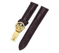 KDEGK Echtleder-Uhrenarmband 19 mm, 20 mm, 22 mm, Uhrenarmbänder für Patek Philippe Wath-Bänder mit Faltschließe aus Edelstahl für Herren und Damen(Dark Brown Golden,19mm)
