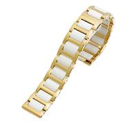 KDEGK Für Frauen Mann Keramikarmband Edelstahl Kombination Watchband 12 14 15 16 18 20 22mm Gurt Fashion Watch Watchwatch Band(Golden white,16mm)