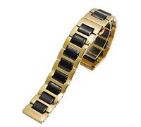 KDEGK Für Frauen Mann Keramikarmband Edelstahl Kombination Watchband 12 14 15 16 18 20 22mm Gurt Fashion Watch Watchwatch Band(Golden black,18mm)
