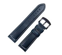 KDEGK Vintage italienisches gewachstes Leder Uhrenarmband Armband 18mm 20mm 22mm 24mm Armband Handgelenk Zubehör(Blue Blk,22mm)