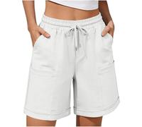 KDEIHT Kurz Sommerhose Damen Hohe Taille Shorts Elastischer Bund Leinenhose Leicht Baumwolle Stoffhose Bequeme Atmungsaktiv Versatile Einfarbig Strandshorts Weich Bermuda Freizeithose