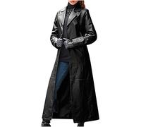 KDEIHT Ledermantel Damen Lange Schwarz Trenchcoat Slim Kunstleder Leder Kostüm PU Leder Windjacke Einfarbig Mode Outdoorjacke Lässiges Klassisch Mantel Festliche Winterparka mit Knöpfe Lederjacke