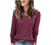 KDEIHT Pullover Strick Damen Sweatshirt Einfarbiges Strickpullover Warme Winter Pulli V-Ausschnitt Oberteile Stricken Kuschelig Top Elegant Gestrickter Strickpulli Gestrickter Basic Langarmshirt