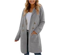 KDEIHT Wollmantel Damen Winter Wintermantel Lange Wolljacke Warme Mantel Elegant Winterjacke mit Reverskragen Jacke Wolle Trenchcoat Doppelreihig Hemdjacke Freizeit Winterparka Langarm Outdoorjacke