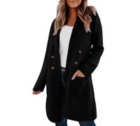 KDEIHT Wollmantel Damen Winter Wintermantel Lange Wolljacke Warme Mantel Elegant Winterjacke mit Reverskragen Jacke Wolle Trenchcoat Doppelreihig Hemdjacke Freizeit Winterparka Langarm Outdoorjacke