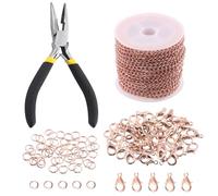 Keadic 102Pcs 30 Feet Schmuck machen Ketten Kit W 3mm Metall Halskette verdreht Links Kette, Karabinerhaken, offene Sprung Ringe und Schmuck Zangen für Armband Ohrring Fußkettchen DIY (Roségold)