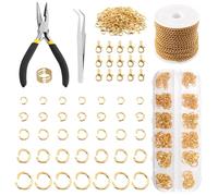 Keadic 504Pcs 30 Feet 3mm Edelstahl Halskette machen Ketten mit 4mm 5mm 6mm 10mm Open Jump Rings, Lobster Clasps, Schmuck Zangen für Ohrring Armband Anklet DIY Craft (Gold)