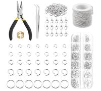 Keadic 504Pcs 30 Feet 3mm Edelstahl Halskette machen Ketten mit 4mm 5mm 6mm 10mm Open Jump Rings, Lobster Clasps, Schmuck Zangen für Ohrring Armband Anklet DIY Craft (Silber)