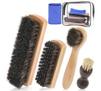 Keadic 6 Pcs Horse Hair Shoe Brush Kit for Suede, Leather & Boots Cleaning with Microfiber Cloth & Travel Pouch - Shoe Care Kit for Shoes, Bags, Furniture