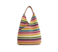 KeAiDMon Shoulder Bag for Women Summer Beach Bag Straw Hobo Woven Tote Bag Raffia Tote Handbag Purse Travel Rainbow Crochet Bag (pink)