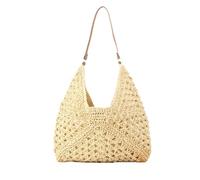 KeAiDMon Straw Beach Bags for Women Mesh Tote Handbag Woven Purses for Summer Travel Shoulder Handbag Large Hobo Handbag (beige)
