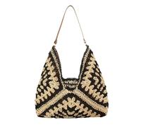 KeAiDMon Straw Beach Bags for Women Mesh Tote Handbag Woven Purses for Summer Travel Shoulder Handbag Large Hobo Handbag (black beige)