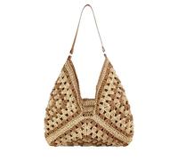 KeAiDMon Straw Beach Bags for Women Mesh Tote Handbag Woven Purses for Summer Travel Shoulder Handbag Large Hobo Handbag (brown beige)