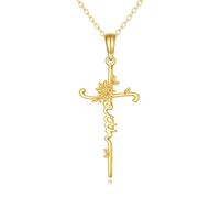 KECHO 14 Karat Gold Sonnenblumen-Glaube Halskette Kreuz Anhänger Echtgold Schmuck Geschenk für Damen