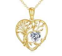 KECHO 14K Massiv Gold Baum des Lebens Halskette Gelbgold Herz Kristall Anhänger Schmuck Geschenke für Damen