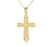 KECHO 9 Karat Gold Vintage-Blumen Halskette Kreuz Anhänger Echtgold Schmuck Geschenk für Damen