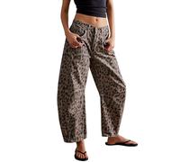 Kedera Damen Baggy Barrel Jeans Casual Boyfriend Mid Rise Leopard Printed Wide Leg Denim Ankle Pants, A01-braun, X-Groß