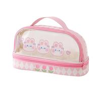 Keenso Wasserfestes, Transparentes Federmäppchen mit Großem Fassungsvermögen und Reißverschluss für Schüler, Strapazierfähiges PU+PVC-Material für Make-up-Reisen (Rosa Hase)