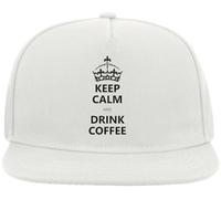 Keep Calm and Drink Coffee Crown Graphic Snapback Flat Visor Cotton Blend Cap White