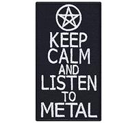 "Keep calm and listen to Metal" Aufnäher Kutten Aufbügler Heavy Metal Patch Biker Bügelbilder Death Metal Sticker Geschenk für Metal-Fans Applikation für für alle Stoffe | 55x100mm