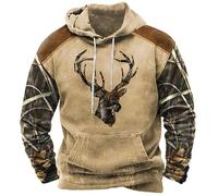 keephen Herren Hirsch Jagd Kapuzenpullover Wald 3D Gedruckt Kapuzen Sweatshirt Langarm Kordelzug Pullover Tops