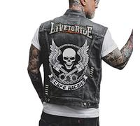 keephen Herren Vintage Totenkopf Denim Weste Jacke Totenkopf Printed Biker Motorrad Denim Weste Weste Weste Cowboy Ärmellose Jacke