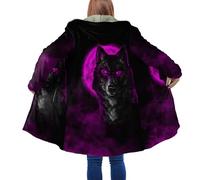 keephenDE Winter Herrenmantel Schöner Stammes Eingeborener Wolf 3D Gedruckt Dicker Fleece Kapuzenmantel Unisex Beiläufiger Warmer Cape Mantel