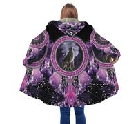 keephenDE Winter Herrenmantel Schöner Stammes Eingeborener Wolf 3D Gedruckt Dicker Fleece Kapuzenmantel Unisex Beiläufiger Warmer Cape Mantel