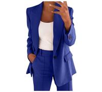 Keepink 2-teiliges Outfit für Damen, elegante Blazer-Jacken, hohe Taille, gerades Bein, Hose, Taschen, Anzüge, Set, Business, Freizeit, Büro, Damen, Herbst, Blazer, Jacke, Outfits, 07 Blau, Large