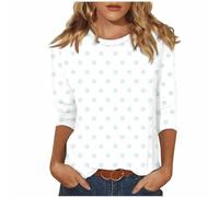 Keepink 3/4-Ärmel, Tops für Damen, Sommer, elegant, lässig, Damenblusen, gestreift, gepunktet, Basic-T-Shirts, lockerer Rundhalsausschnitt, elegant, Tunika-Pullover, Übergröße, S-5XL, 2 Minzgrün, XL