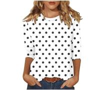 Keepink 3/4-Ärmel, Tops für Damen, Sommer, elegant, lässig, Damenblusen, gestreift, gepunktet, Basic-T-Shirts, lockerer Rundhalsausschnitt, elegant, Tunika-Pullover, Übergröße, S-5XL, 2 Weiß, M