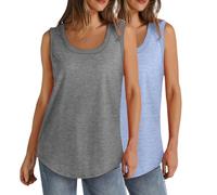 Keepink 3-teiliges ärmelloses Oberteil für Damen, Multipack, T-Shirts, Baggy-Tunika, lange Westen, einfarbig, lässig, Baumwolle, Damen-T-Shirt, Tops, T-Shirts, Camisole Blusen, Fitnessstudio, Athleic