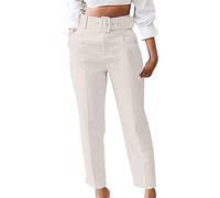 Keepink Arbeitshose für Damen, Büro, elegante Stretch-Anzughose mit Gürtel, gerades Bein, tailliert, hoher elastischer Bund, konischer Knöchel, Grazer Slim, 032 Beige, XXL