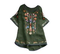 Keepink Besticktes mexikanisches Oberteil für Damen - Bauernbluse - Mexikanisches Sommerhemd aus Baumwolle und Leinen mit kurzen Ärmeln - lange Tunika im Bohemian-Stil - lässiges T-Shirt - 36-46, 2 x