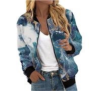 Keepink Bomberjacke für Damen, Größe 36/44, leicht, langärmelig, Reißverschluss, elegante Jacke, Herbst, Winter, lässig, Militär, Oberbekleidung, Baggy Tops, gesteppte Manteltaschen, 7 x Blau, 12