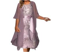 Keepink Brautmutter-Kleid, 2-teiliges Outfit, elegantes Kleid, Anzüge, Spitze, ausgeschnittene, langärmelige Strickjacke + ärmelloses Kleid, Hochzeitsgästekleider, Sets Etuikleid, 14 x Violett, 3XL