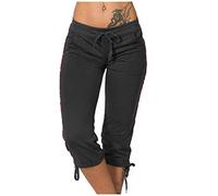 Keepink Capri-Leggings für Damen, mit Taschen, leger, hohe Taille, elastisch, eng anliegend, Sweathose, Sommer, athletisch, Fitnessstudio, Yoga, Reisen, Wandern, Joggerhose, 2 x Schwarz, 34