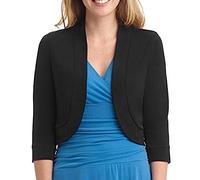 Keepink Cropped-Blazer für Damen, 3/4-Ärmel, kragenlos, Anzüge und Blazer, Business, kleine offene Vorderseite, elegante Jacke für Kleider, formelle Party, Hochzeit, Oberbekleidung, 1 x Schwarz, 42