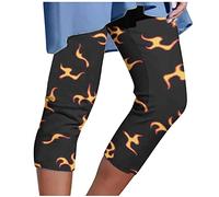 Keepink Cropped-Hose für Damen, Sommer, leger, einfarbig, weich, elastische Taille, Strandhose, Stretch-Yogahose für Workout, Laufen, Sport, hohe Taille, schmale Passform, Caprihose, 027# Schwarz, 50