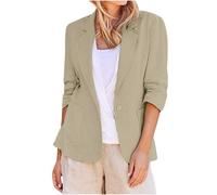Keepink Damen-Blazer, Größe 36-50, Baumwoll-Leinen-Anzugjacke, 3/4-Ärmel, Revers, offene Vorderseite, Büro, Arbeit, Business, Freizeit, Blazer, Taschen, leichte Oberbekleidung, elegante Oberteile, 2