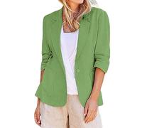 Keepink Damen-Blazer, Größe 36-50, Baumwoll-Leinen-Anzugjacke, 3/4-Ärmel, Revers, offene Vorderseite, Büro, Arbeit, Business, Freizeit, Blazer, Taschen, leichte Oberbekleidung, elegante Oberteile, 1 x