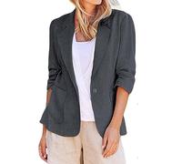 Keepink Damen-Blazer, Größe 36-50, Baumwoll-Leinen-Anzugjacke, 3/4-Ärmel, Revers, offene Vorderseite, Büro, Arbeit, Business, Freizeit, Blazer, Taschen, leichte Oberbekleidung, elegante Oberteile, 1 x
