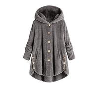 Keepink Damen-Fleece-Jacke, Wintermantel, mit Kapuze, langärmelig, Teddybär-Mantel, übergroße Knopfleiste, Sherpa-Strickjacke, Pullover, Kunstpelz-Oberbekleidung, Taschen, warmer Übermantel, Größe