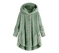 Keepink Damen-Fleece-Jacke, Wintermantel, mit Kapuze, langärmelig, Teddybär-Mantel, übergroße Knopfleiste, Sherpa-Strickjacke, Pullover, Kunstpelz-Oberbekleidung, Taschen, warmer Übermantel, Größe