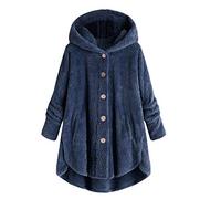 Keepink Damen-Fleece-Jacke, Wintermantel, mit Kapuze, langärmelig, Teddybär-Mantel, übergroße Knopfleiste, Sherpa-Strickjacke, Pullover, Kunstpelz-Oberbekleidung, Taschen, warmer Übermantel, Größe