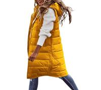 Keepink Damen Lange Westen Leichte Reißverschluss Puffer Jacke mit Kapuze Winter Ärmellos Gesteppte Daunenmantel Hoodies Warm Dick Gepolsterte Weste Lässige Oberbekleidung Bodywarmer Übergröße S-5XL