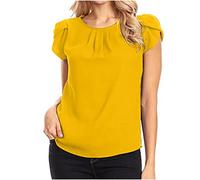 Keepink Damen-Oberteil, Übergröße, 36-50, Chiffon-Blusen, elegant, lässig, Tunika, Top, kurzärmelig, Rundhalsausschnitt, einfarbig, lockerer Pullover, elegante Hemden für Hochzeit, Gast, Party, 2 x